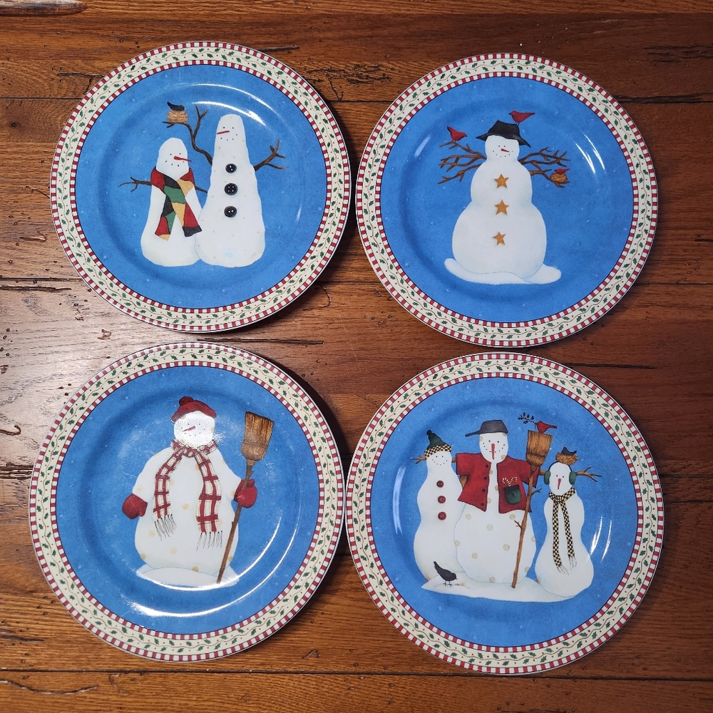 Debbie Mumm Snowman Salad Plates Set of 4 | Sakura 1998 Vintage Christmas - Picture 2 of 10